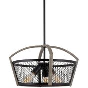 Wholesale - Ember 18" 3-Light Farmhouse Pendant Chandelier + Wire Drum Cage Shade, Aged Oak Wood Style + Black Finish C/P 1, UPC: 810018523084